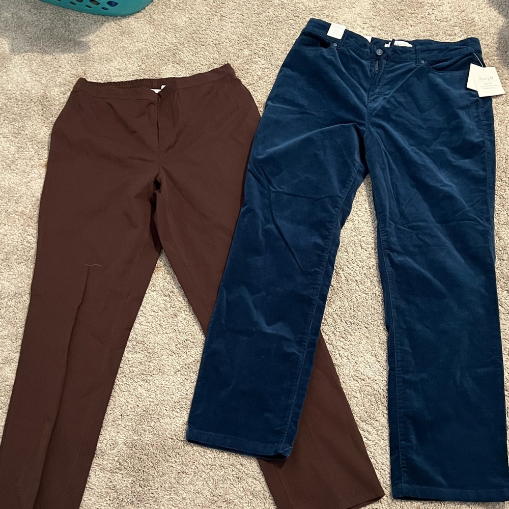 Isaac Mizrahi Brown and Blue Straight Leg Pants